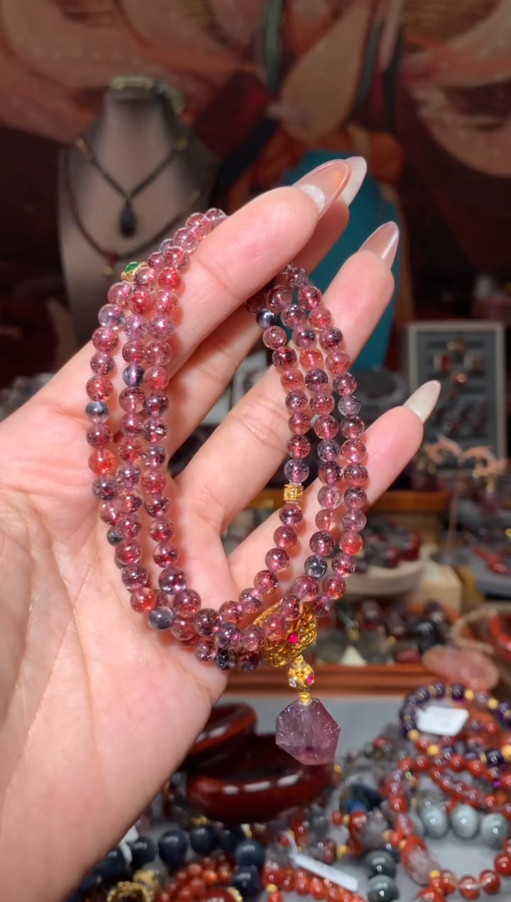 18K金镶嵌珠宝半成品水晶金草莓108项链多样性发其1