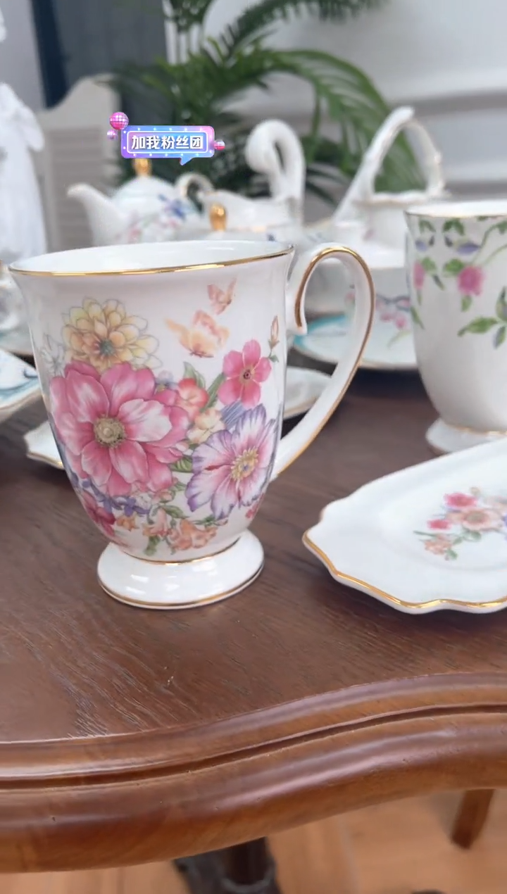 碗花花高骨骨瓷马克杯