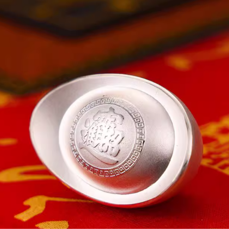 九乐 足银银制品 足银999招财进宝摆件100克（盘玩手把件）