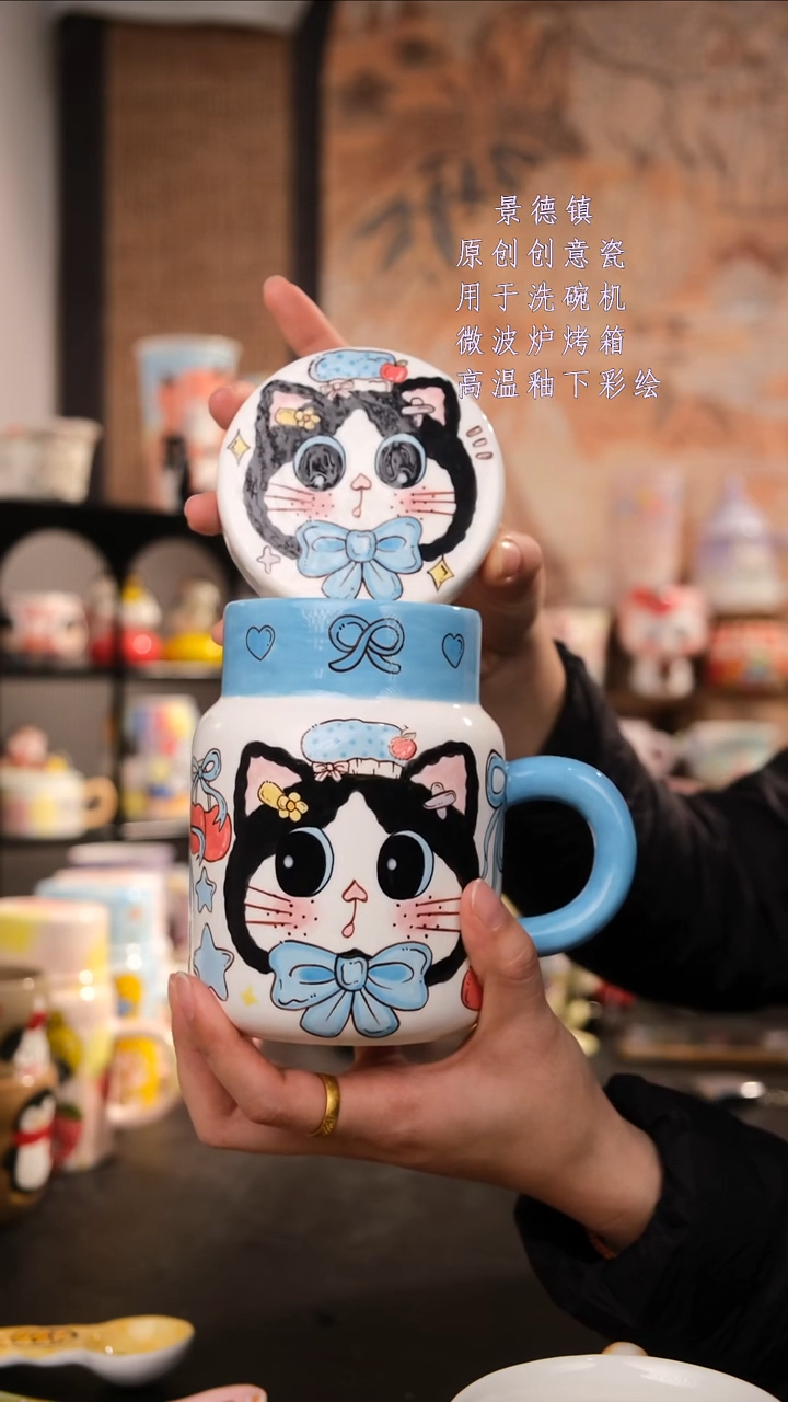 摆件陶小*头旺的可以陶瓷手工手绘设计师款