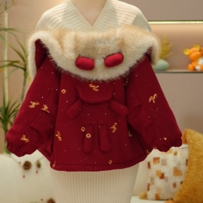 逗小铺【七尚HR】女童冬款加绒加厚棉袄洋气女宝时尚韩版派客服Q676