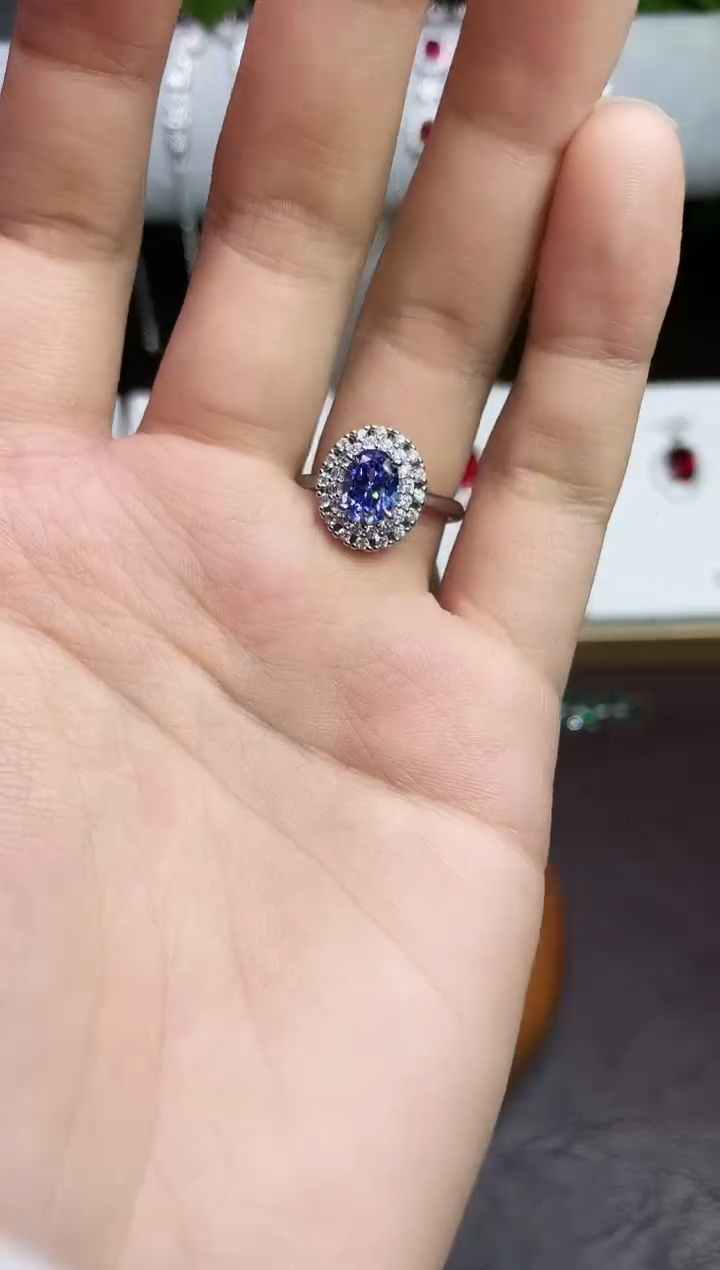 合金合成钻石蓝宝戒指