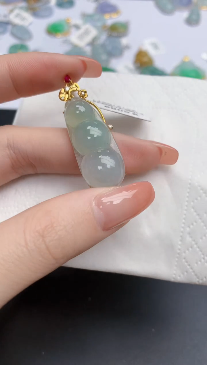 【闪购商品】翡翠颈饰18K金镶嵌天然缅甸翡翠A货