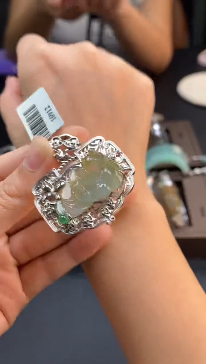 颈饰银S925镶嵌翡翠净货16912