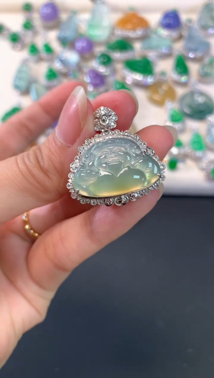 【闪购商品】翡翠吊坠(不含链)18K金镶嵌A188|17800