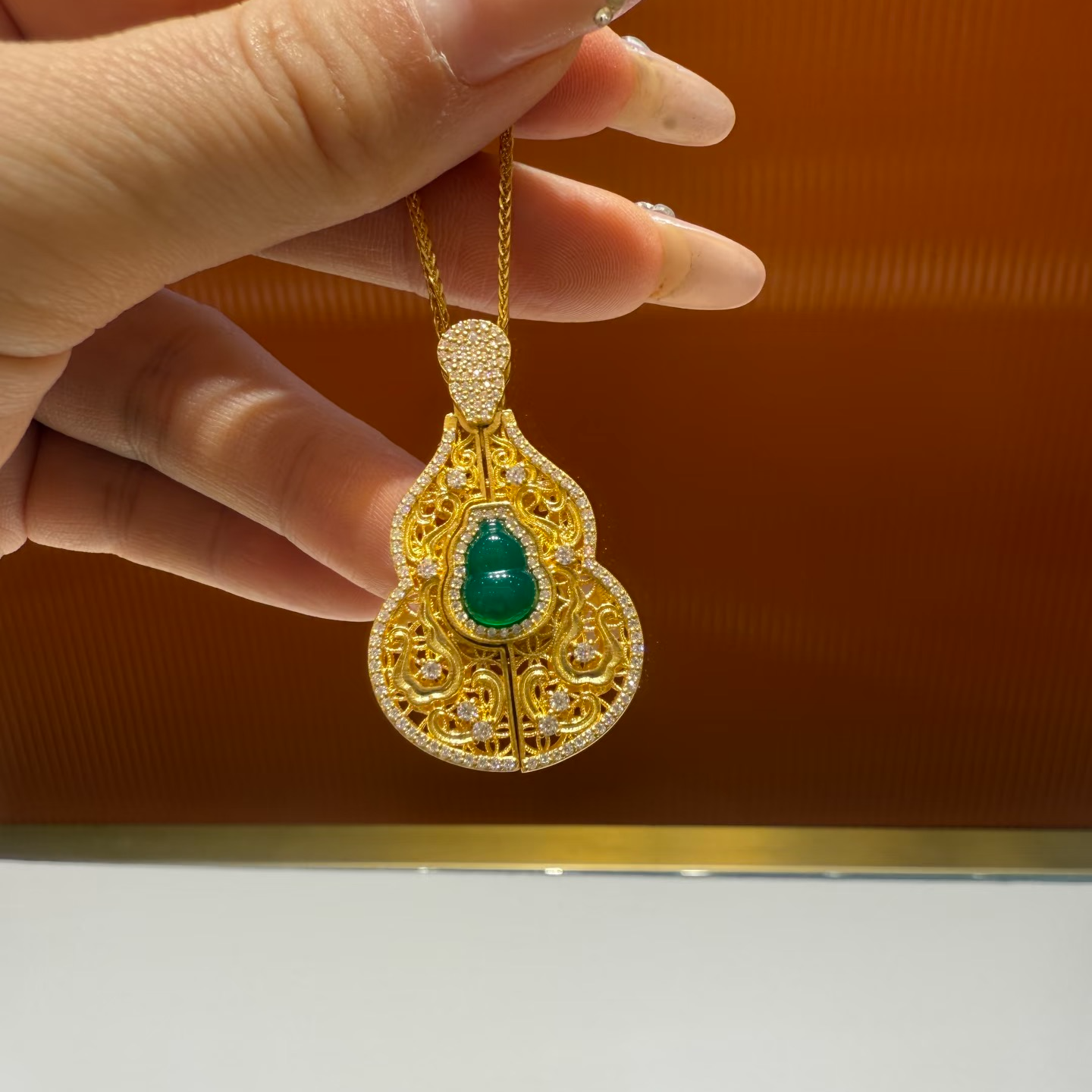 足金999开盖财神福禄葫芦莫桑吊坠