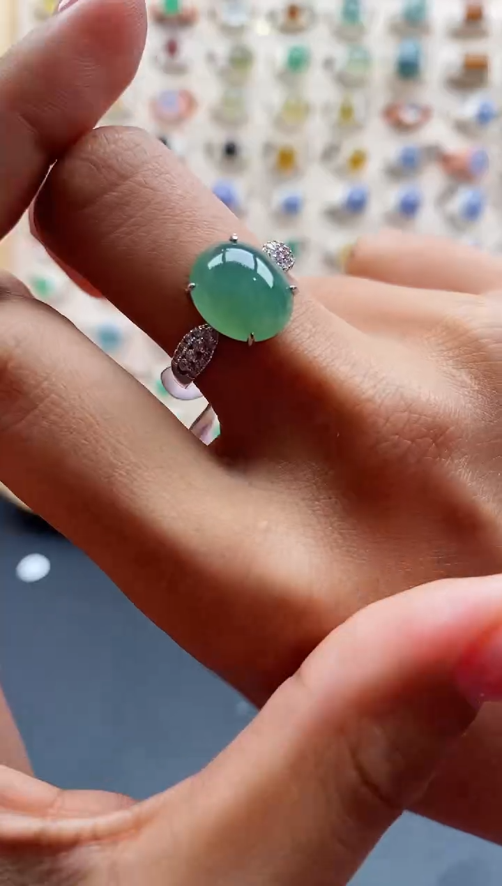 【闪购商品】翡翠戒指银S925镶嵌缅甸天然A货翡翠333  6+