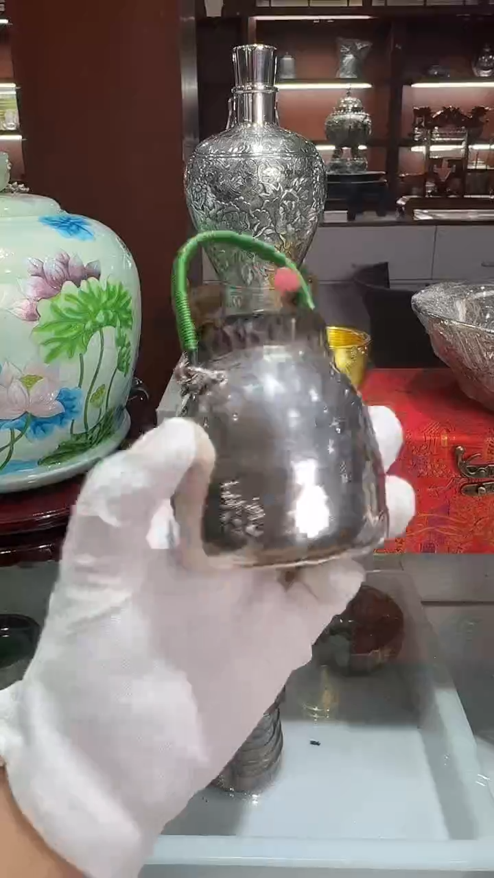 足银手工精工提梁花朵泡茶壶