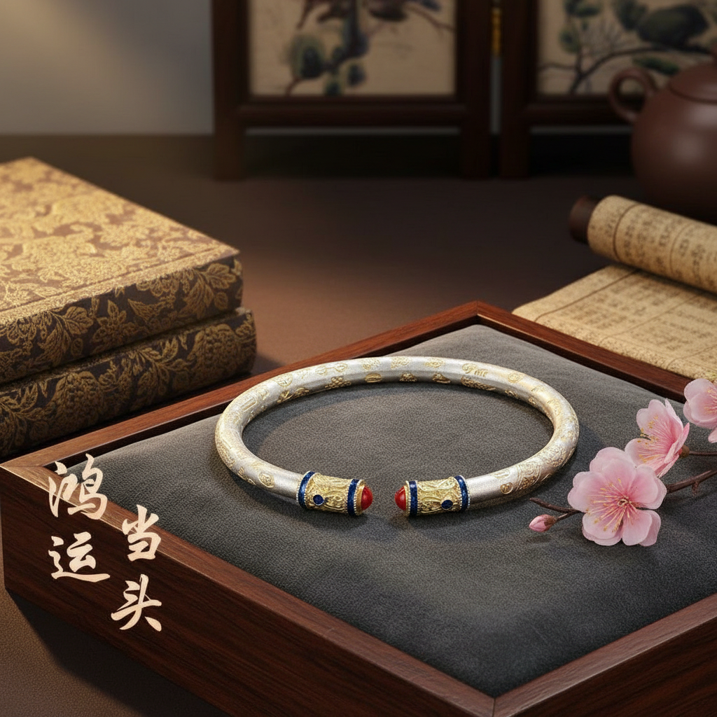 999.9【锦纹颂】鸿运当头开口圆棍吉言手镯