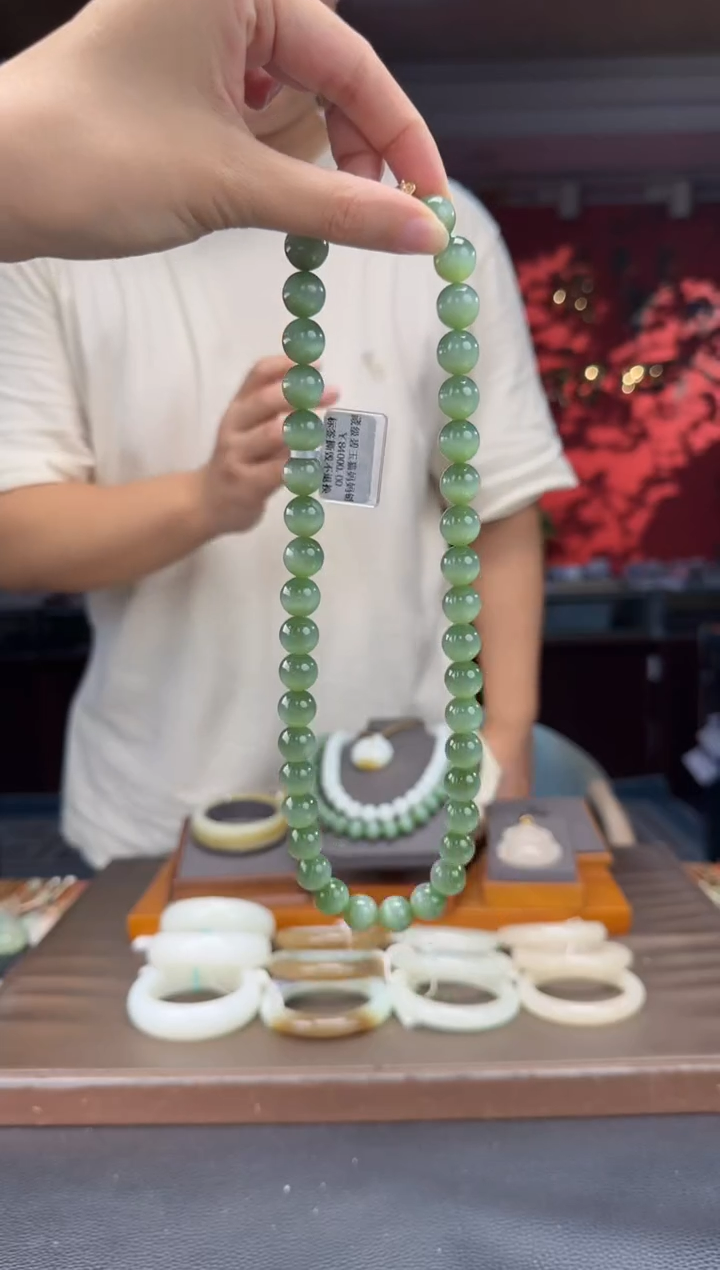 颈饰未镶嵌和田玉碧玉猫妈妈链卡12
