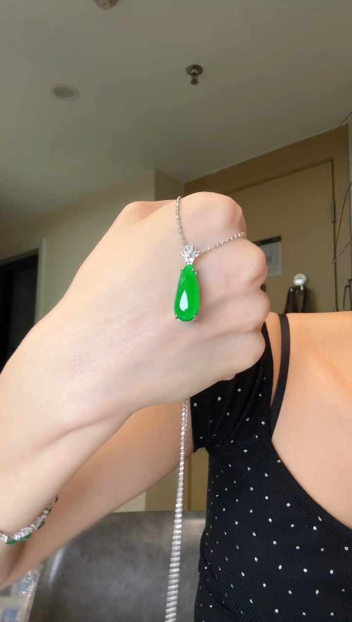 翡翠银S925镶嵌吊坠(不含链)天然翡翠吊坠