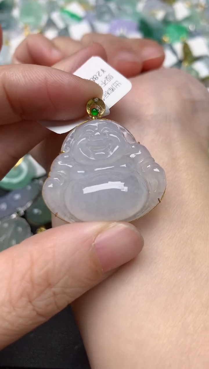 颈饰18K金镶嵌翡翠天然缅甸A货翡翠