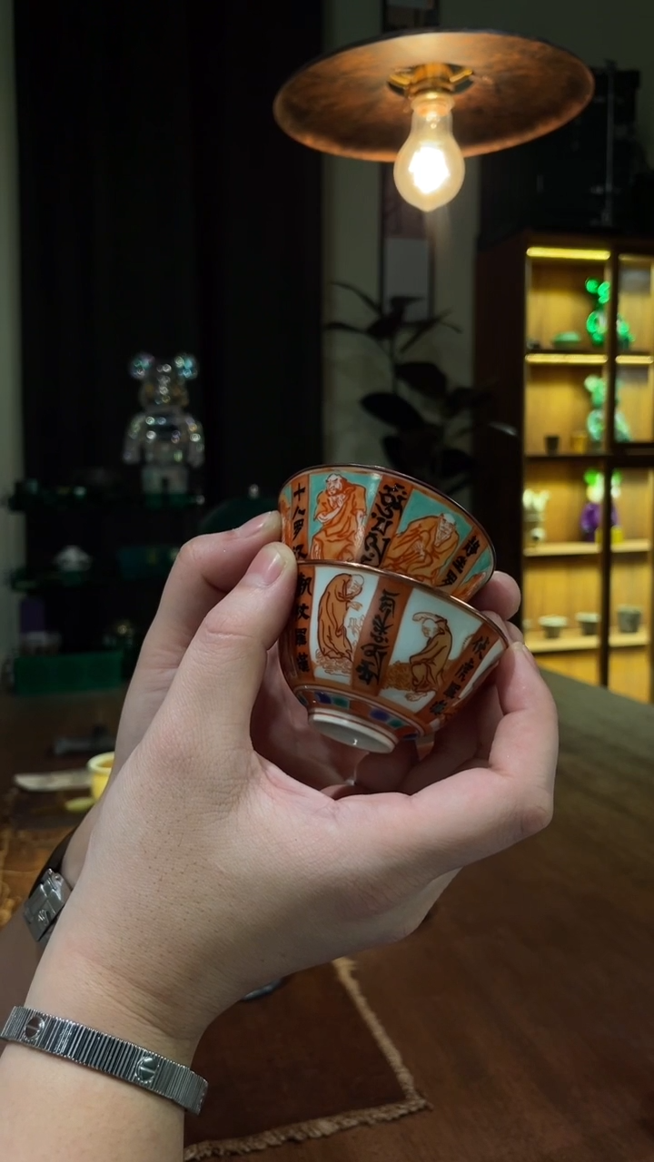 包铜十八罗汉对杯2只款