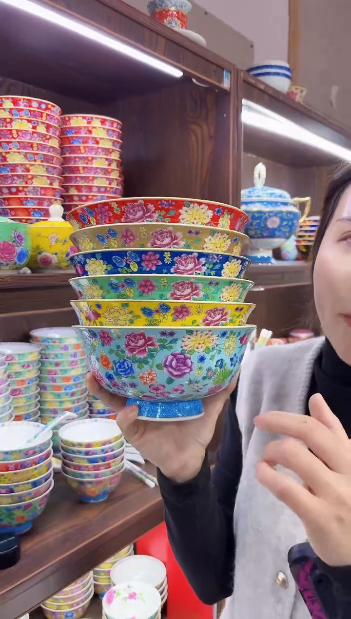 珐琅 7英寸面碗6个景德镇陶瓷