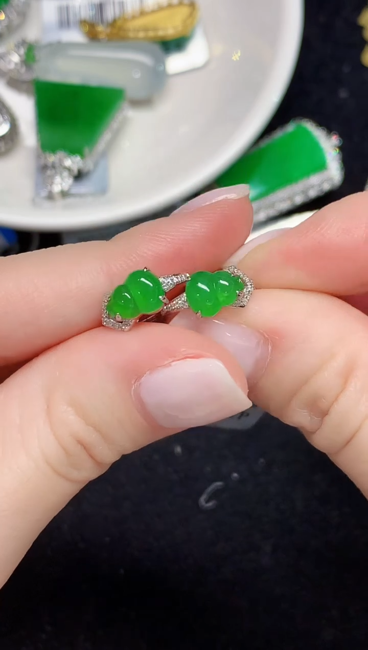 18K金镶嵌翡翠耳饰LSR多样性发其一