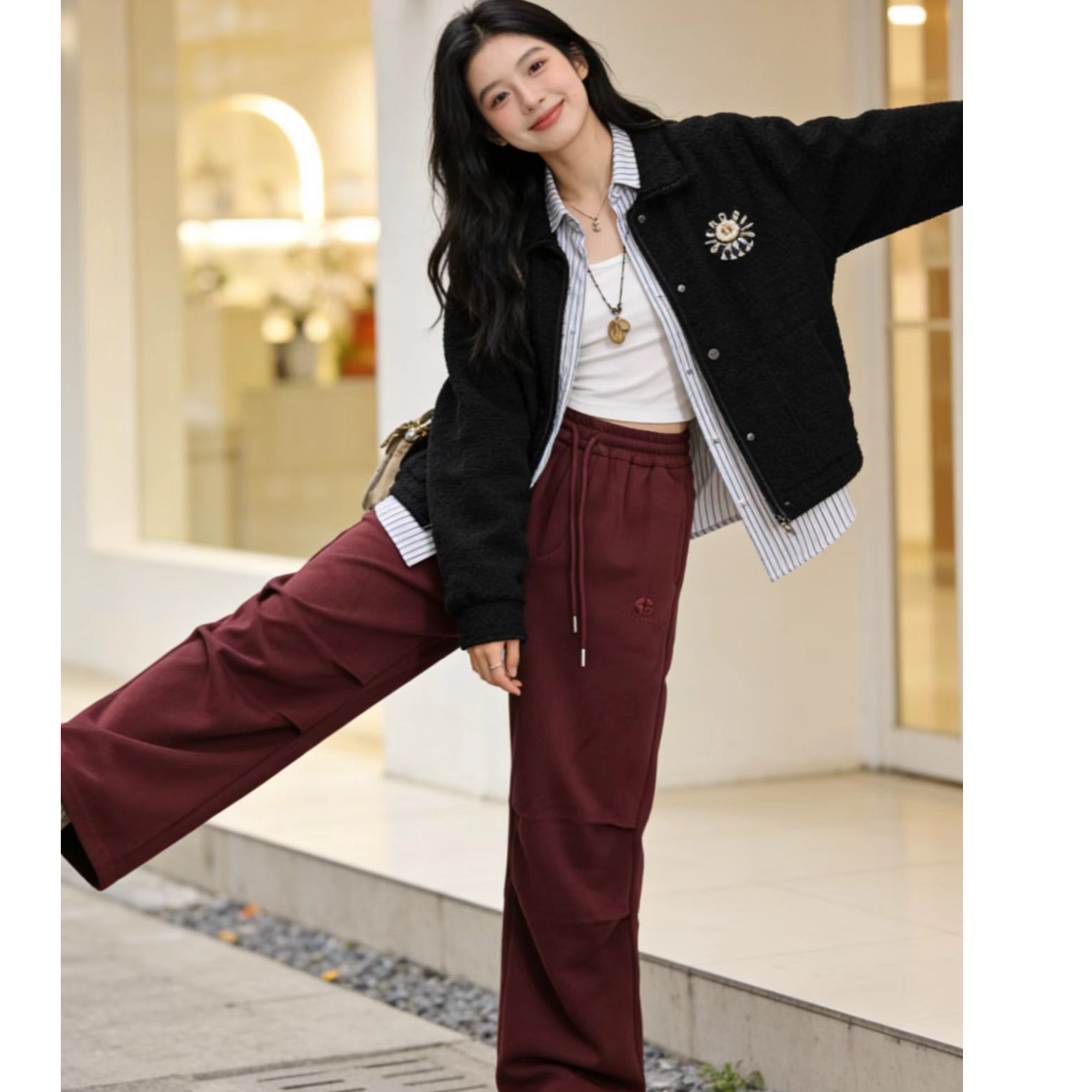 83559高端专享秋冬款加绒休闲裤8酒红（飞飞）