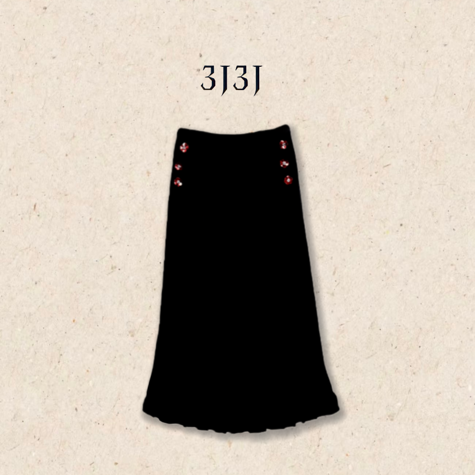 【木耳花】真丝丝绒钉花松紧腰直筒百搭显瘦半身裙A051383