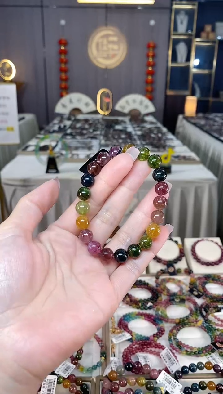 未镶嵌冰透体老矿碧玺彩虹单圈手串9mm+碧玺hon多样性发一条