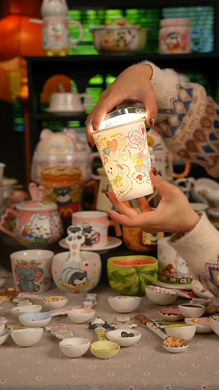 陶瓷无盖款景德镇高温釉下彩纯手绘创意瓷 默认微瑕