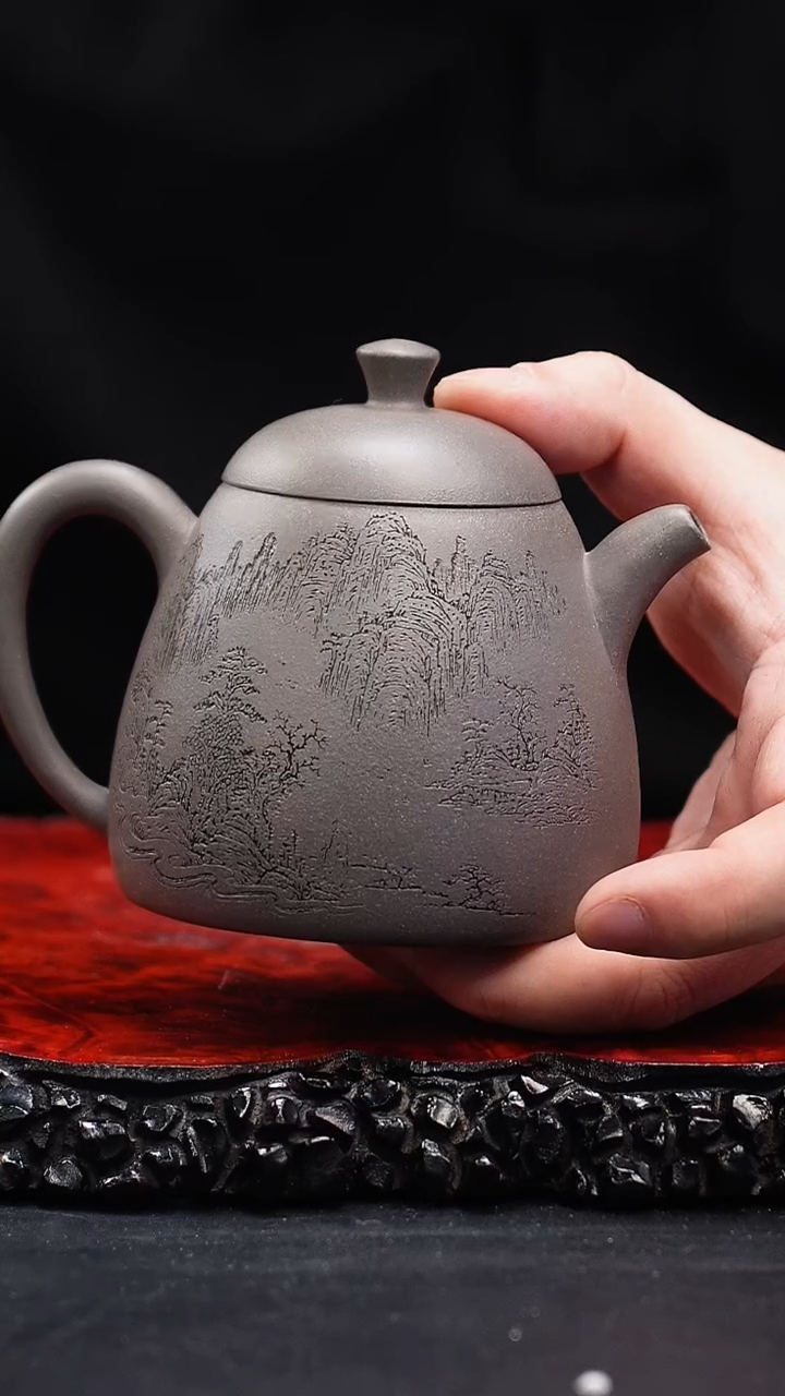 【闪购商品】紫砂茶壶68cc 秦钟（刊石）,MRZ,青灰泥