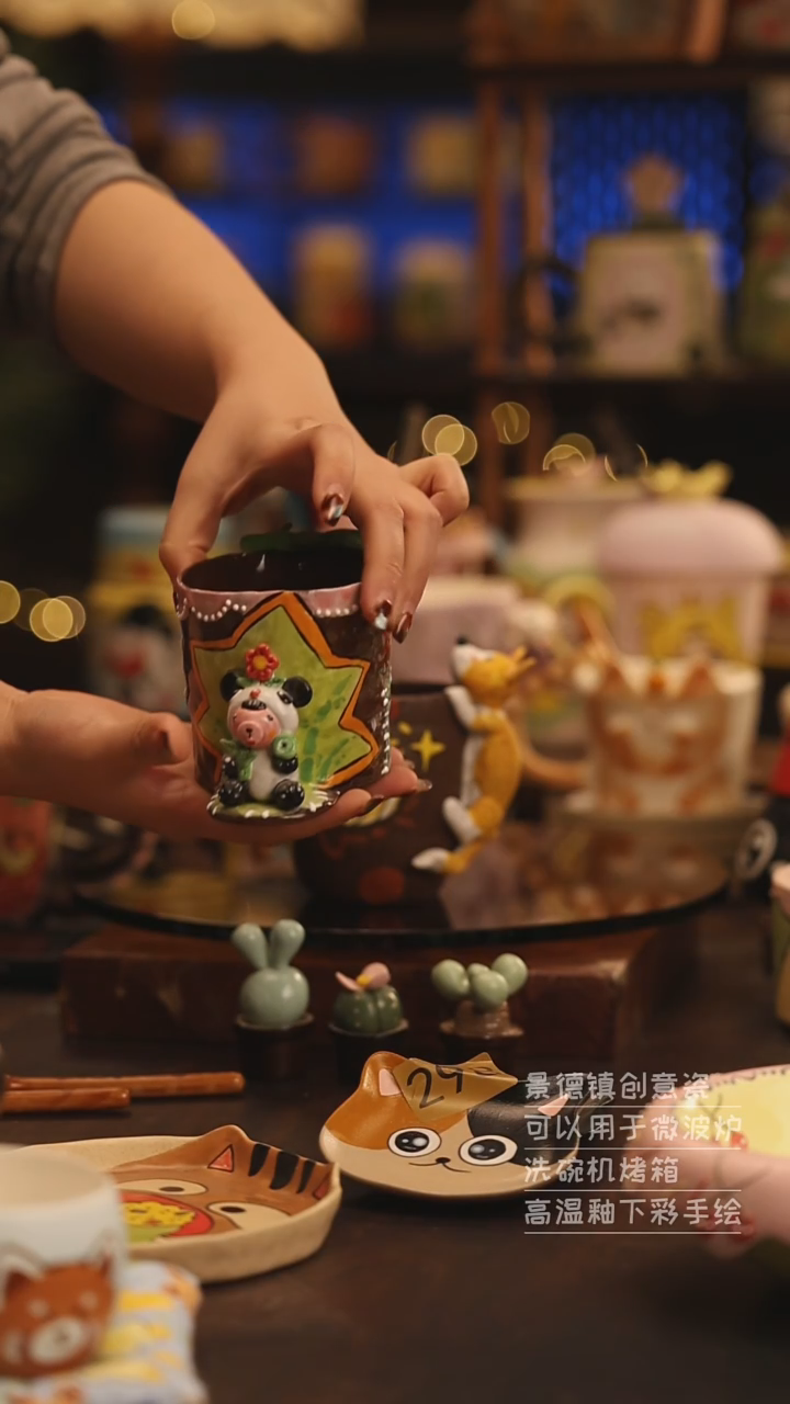 陶瓷景德镇可爱陶瓷釉下彩绘设计师款