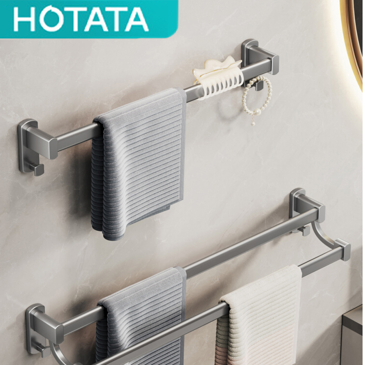 好太太太空铝毛巾架单杆免打孔浴室毛巾杆卫生间壁挂双杆浴巾挂杆