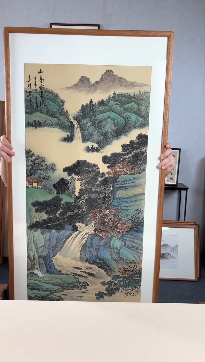 【闪购商品】国画手绘*山高水长流*62*123cm实木框