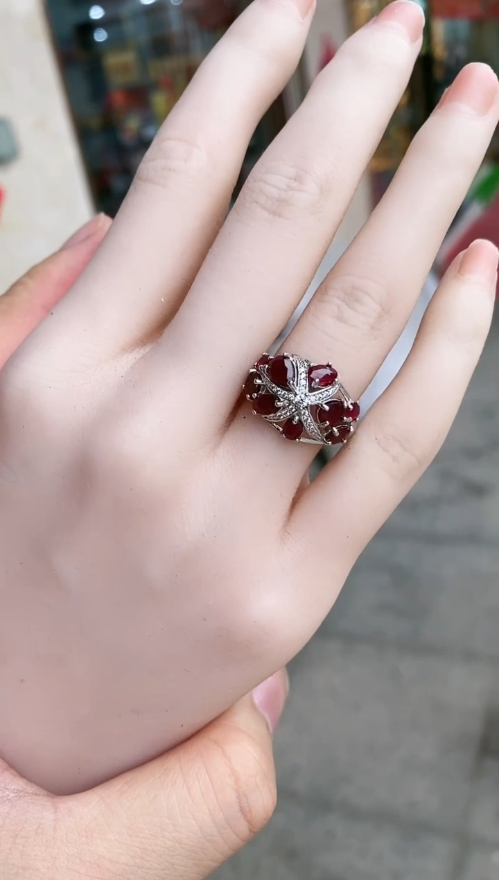 【闪购商品】红宝石戒指银S925镀金镶嵌戒指
