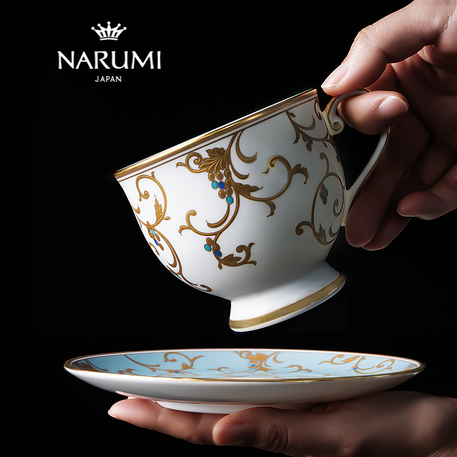 日本NARUMI鸣海Anatolia Blue骨瓷双人茶杯碟套装/50939-20350G