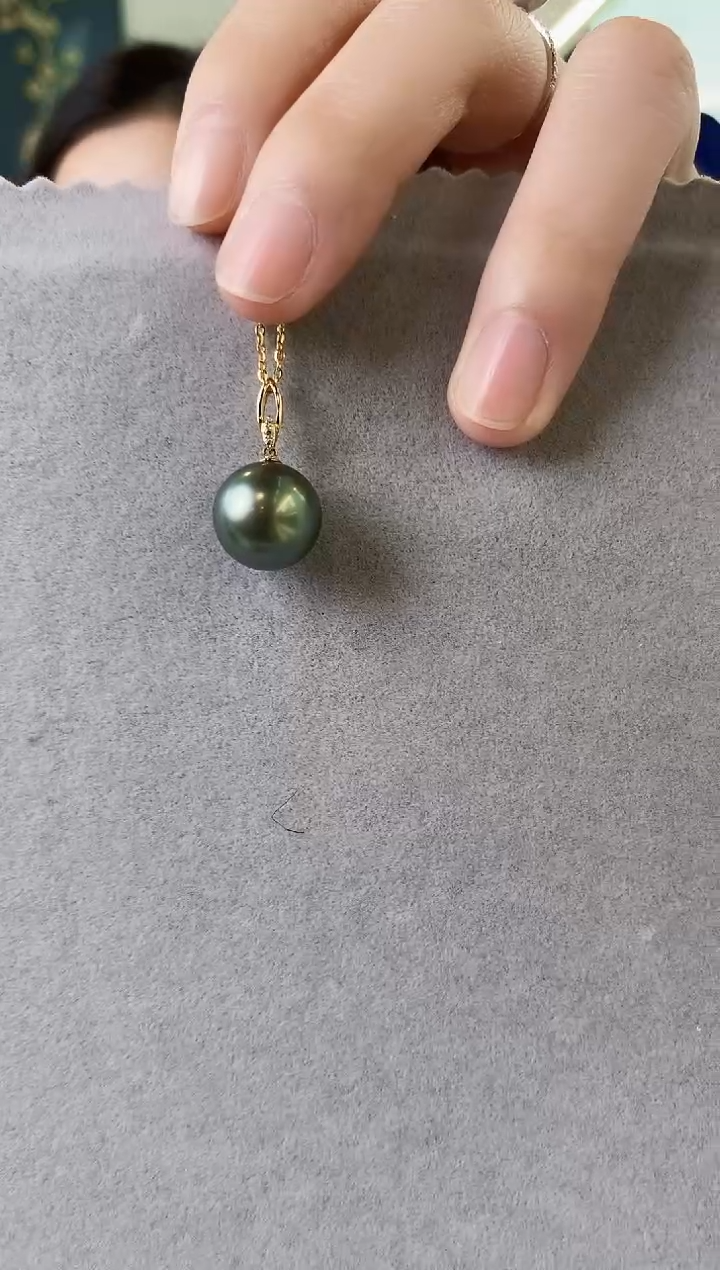 【闪购商品】海水珍珠吊坠(不含链)18K金镶嵌12-13大溪地黑珍珠吊坠