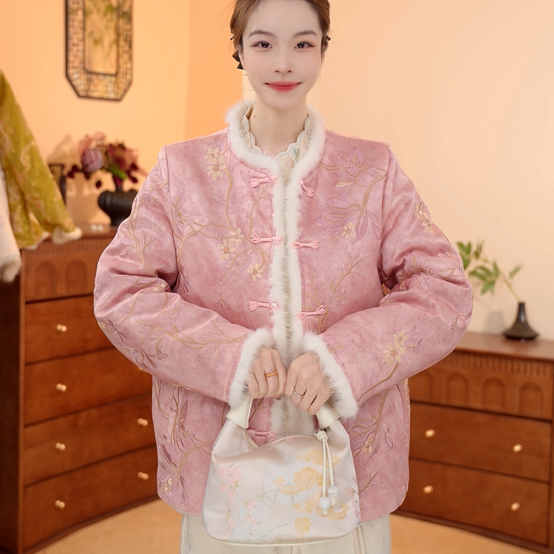 新中式国风立领百搭保暖皮草外套2025早秋新款外套-5601