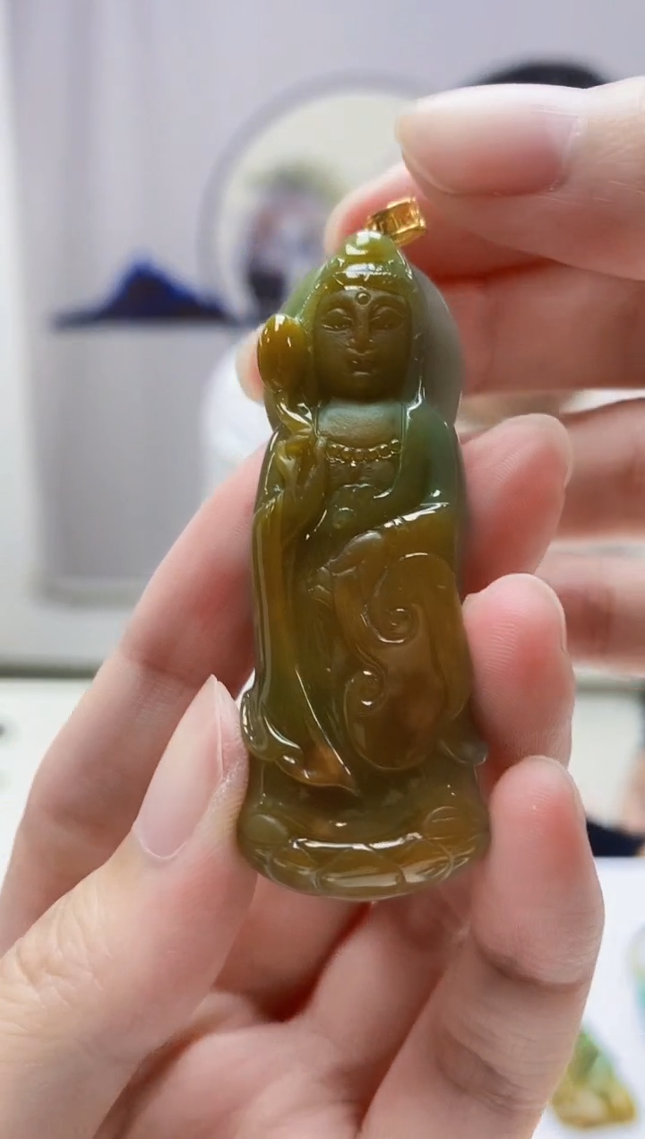 定制翡翠18K金镶嵌4898zm-毛货挂件观音152