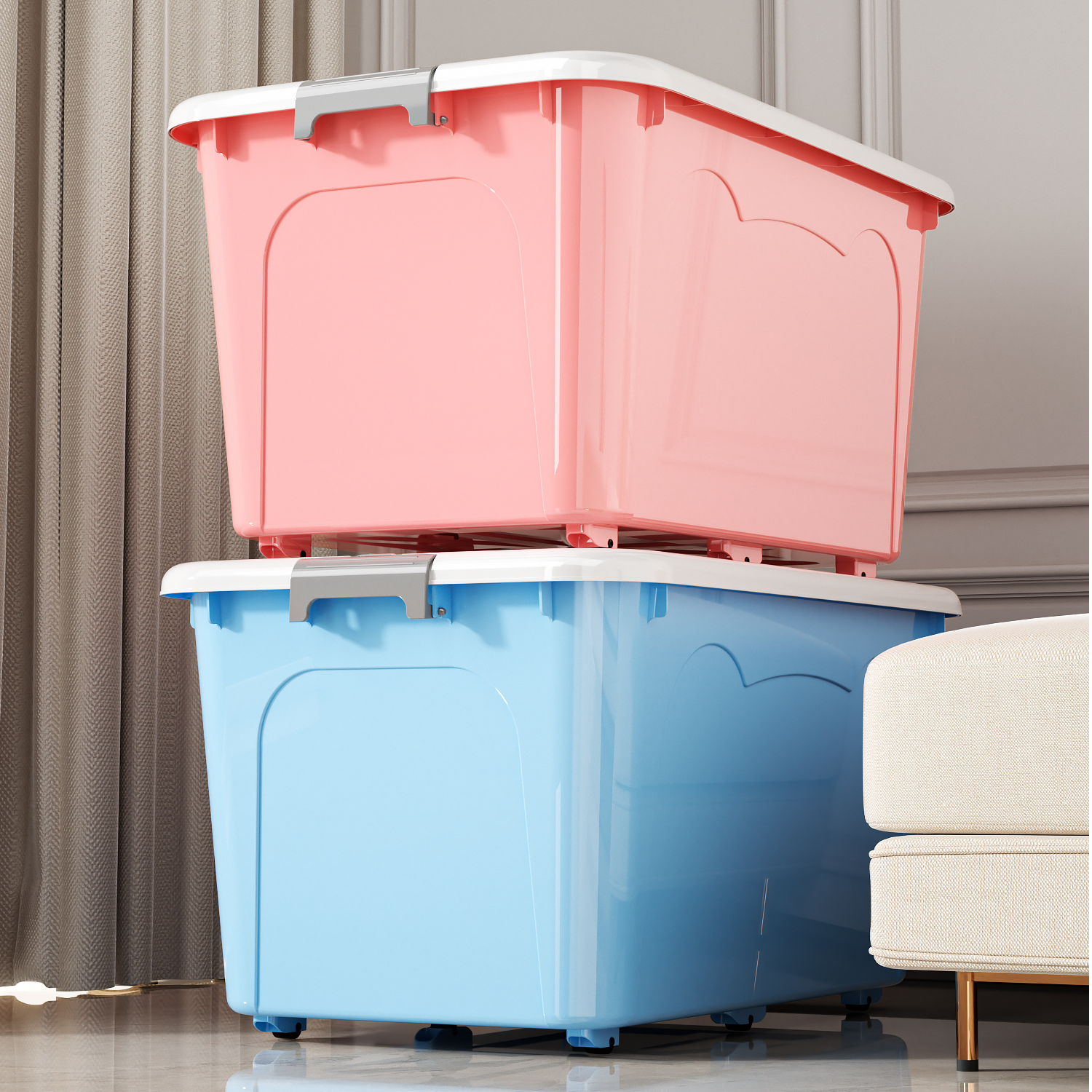 【超级巨无霸】大容量大号收纳箱装棉被整理箱搬家加厚带滑轮储物箱