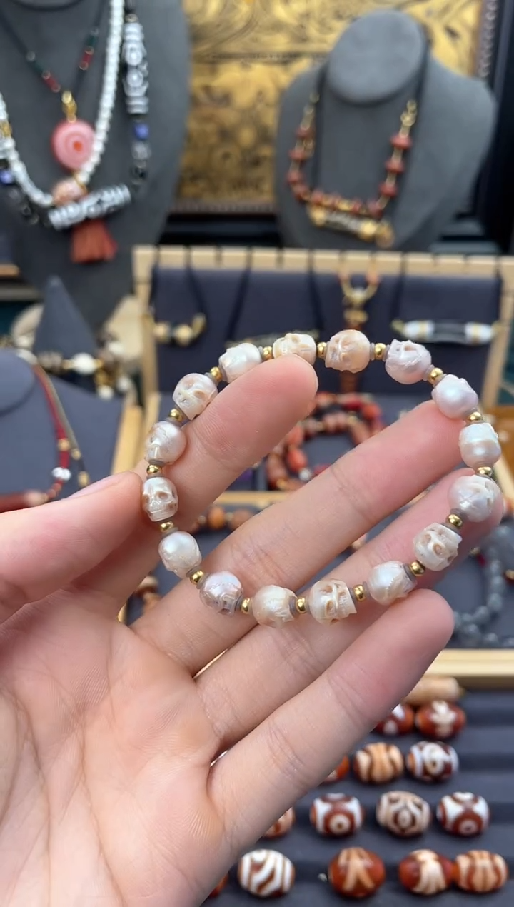 【闪购商品】淡水珍珠珠宝奇石未镶嵌高品手雕尸尸手串