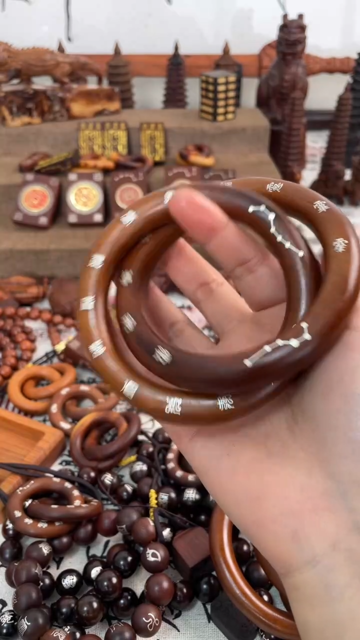 【闪购商品】木枣木70双面镶银十字讳字乾坤圈一物一拍