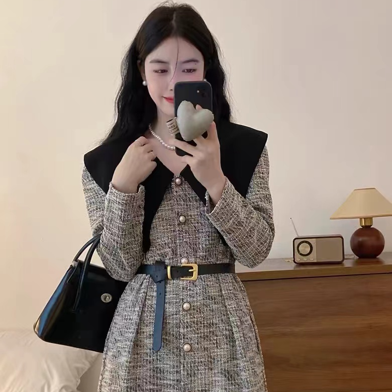 大码法式小香风长袖连衣裙女2024春季新款胖MM裙子高级感显瘦长裙