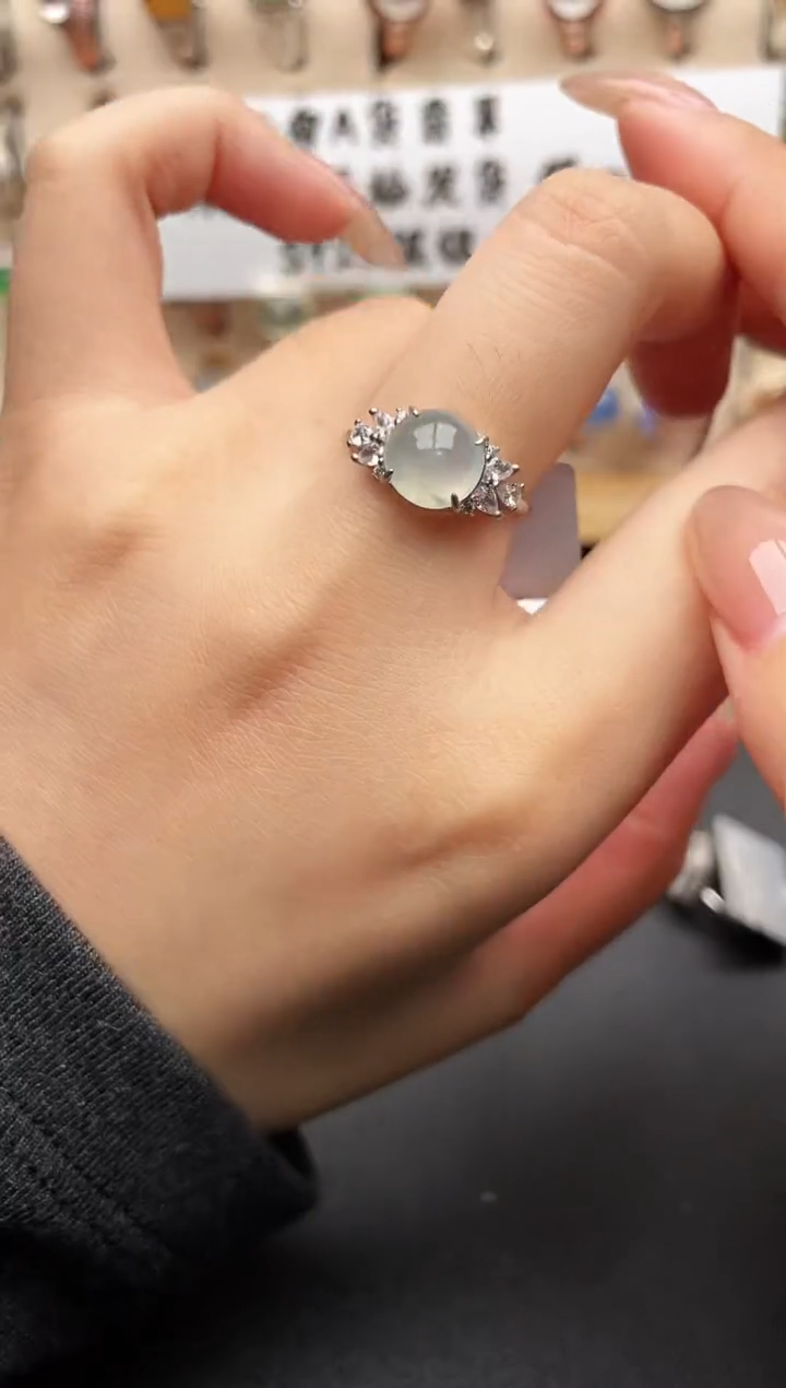 银S925镶嵌戒指翡翠一物一证一礼盒