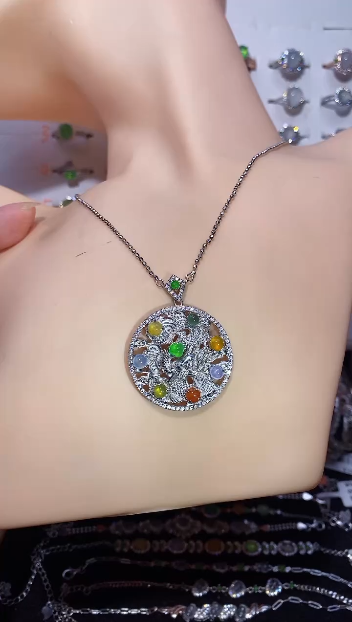 翡翠银S925镶嵌吊坠(赠链)吊坠