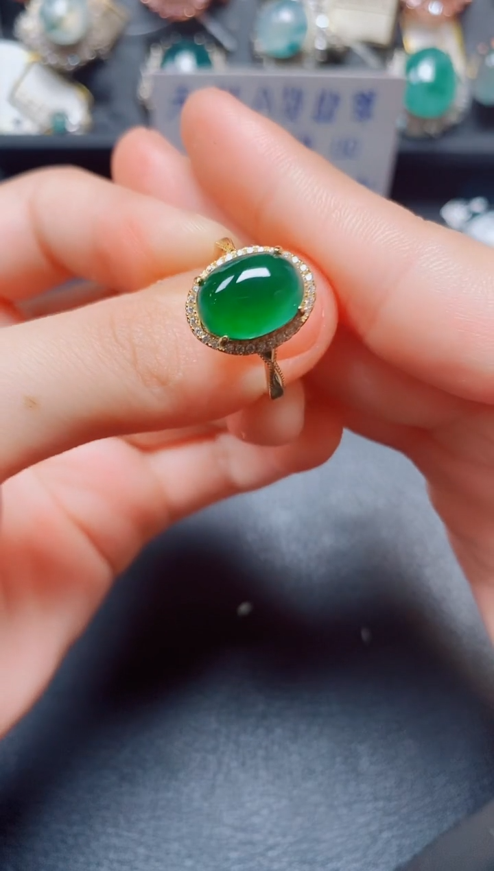 翡翠戒指银S925镶嵌翡翠
