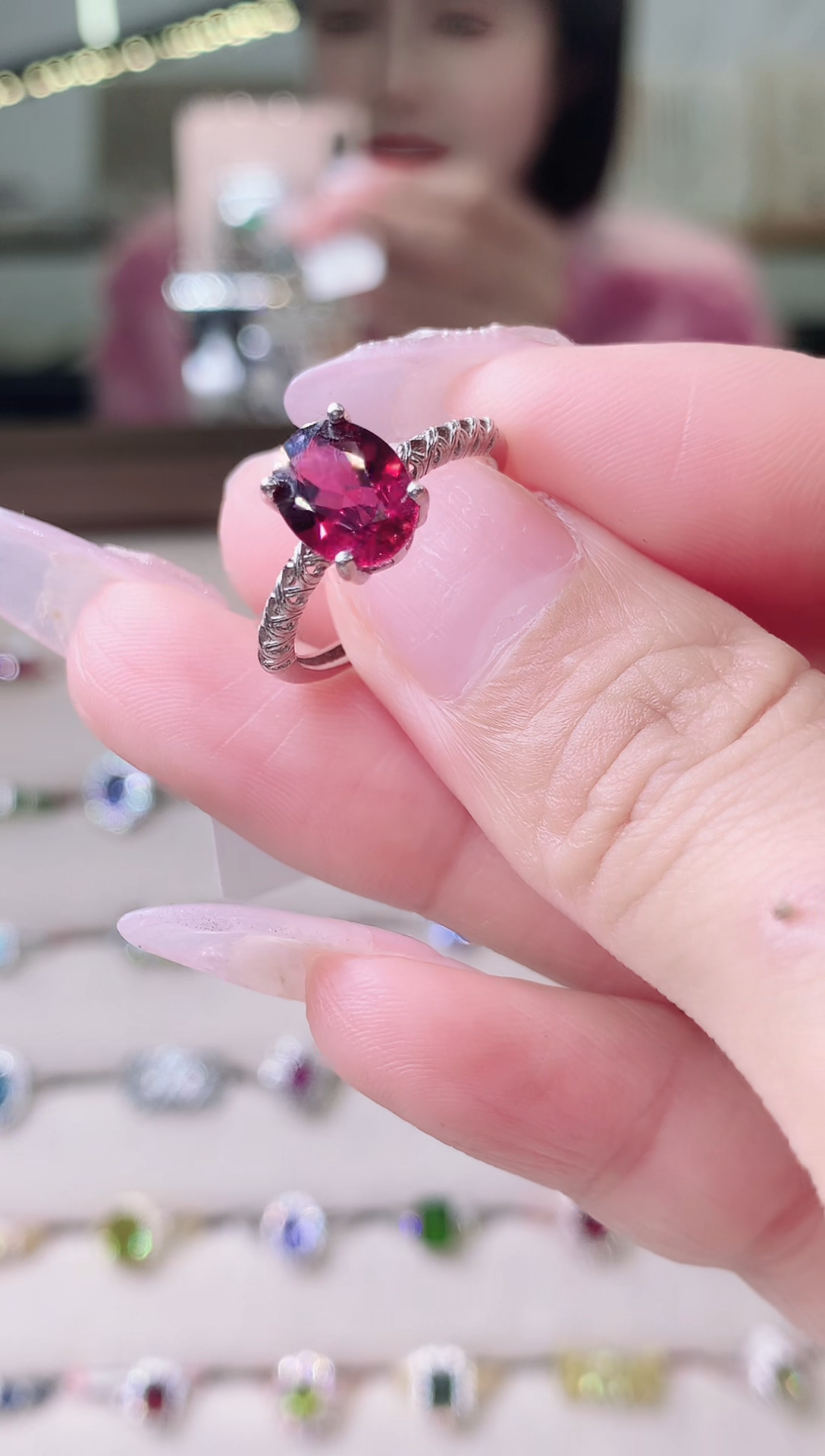 【闪购商品】石榴石戒指银S925镶嵌77-1