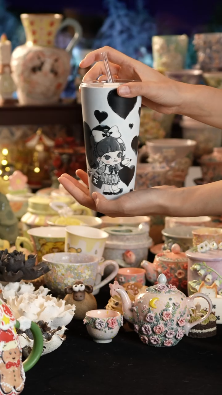 摆件陶景德镇釉下彩手绘设计师款陶瓷