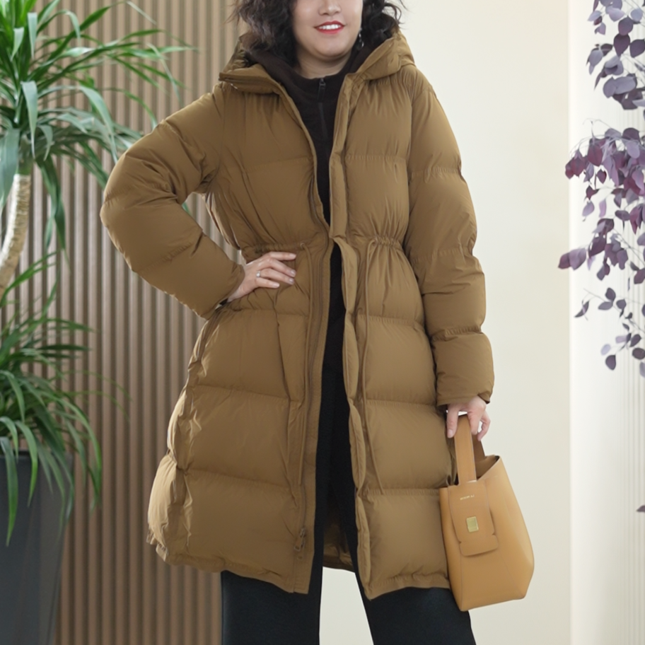 中长款连帽羽绒服大码时尚收腰显瘦保暖含绒量90%冬季鸭绒外套女