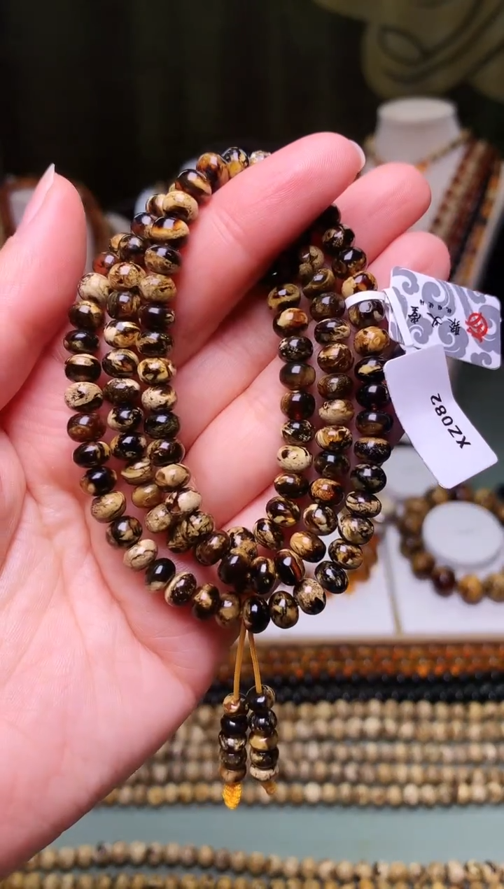 【闪购商品】琥珀手链未镶嵌抚顺琥珀黑白妖花6+108