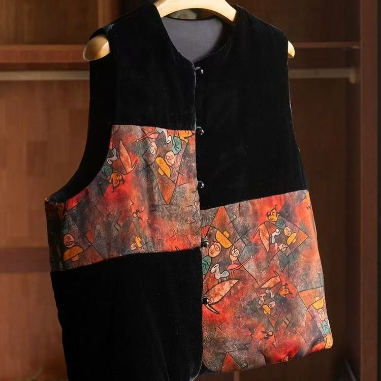 时尚洋气款香云纱夹棉马甲拼色宽松香云纱极简新中式国风