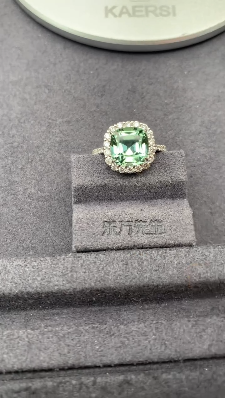 18K金镶嵌戒指碧玺3.3ct 绿碧玺 定制 FH