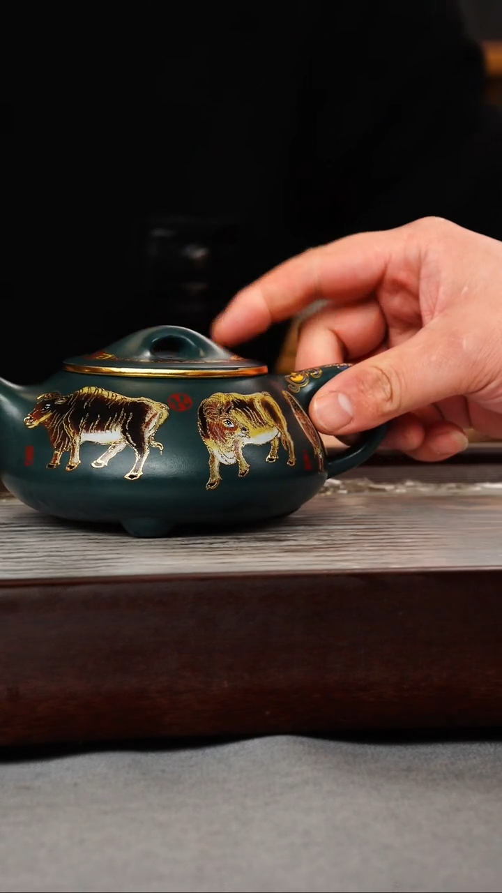 【闪购商品】紫砂茶壶苏门答腊青 景舟石瓢 五牛珐琅彩