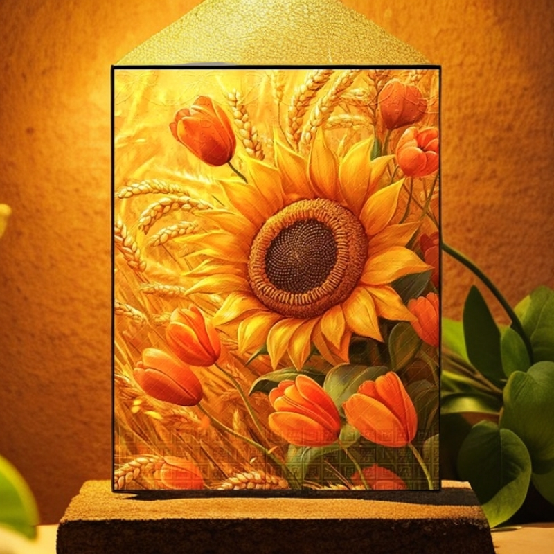 DMC十字绣-自愈向日葵十字绣精准印花满绣自己手工绣十字绣竖版