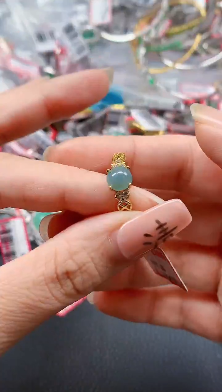 银S925镶嵌戒指翡翠天然A货缅甸翡翠