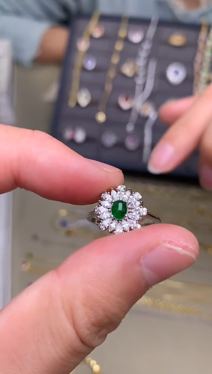 银S925镶嵌戒指祖母绿晨*戒指