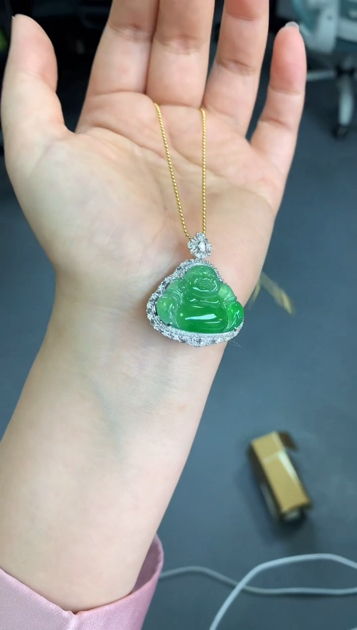 【闪购商品】翡翠吊坠(不含链)18K金镶嵌翡翠佛公|不退不换